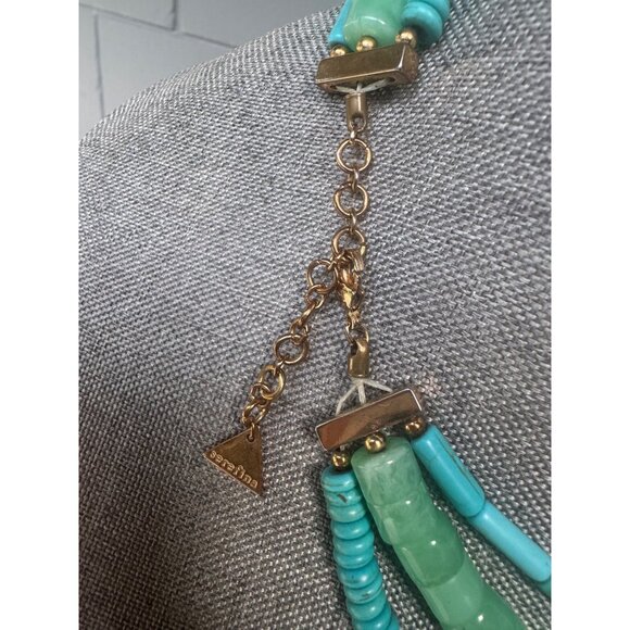 Serafina Multi-Strand Turquoise & Green Beaded Necklace With Gold Chain Accents - Picture 4 of 6